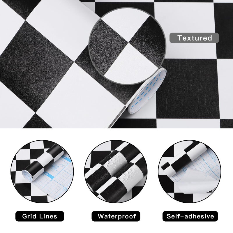 Hopepak Peel and Stick Wallpaper Mosaic Checkered Black and White Contact Paper Self Adhesive Removable Wall Paper for Bedroom Bathroom Kitchen Cabinet Shelf Drawer Liner 17.7''Ã—118" - Image 2
